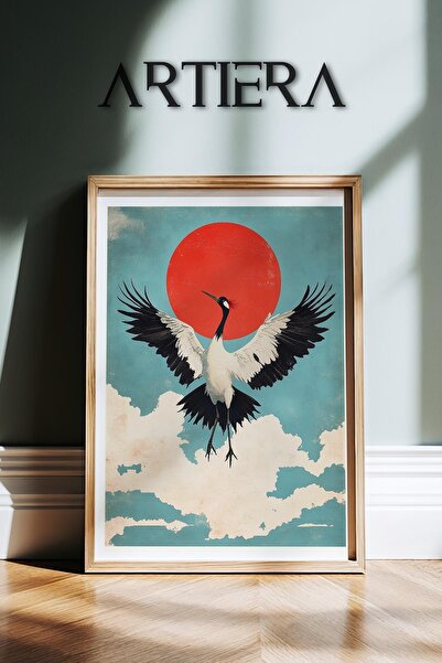 HİGUERA Pelican Heron - Bloody Moon Vintage Japandi Art Ζωγραφική τοίχου με φ...