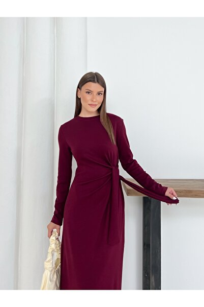 legends butik Kadın Modal Kumaş Uzun Kollu Yandan Bağlama Detaylı Elbise