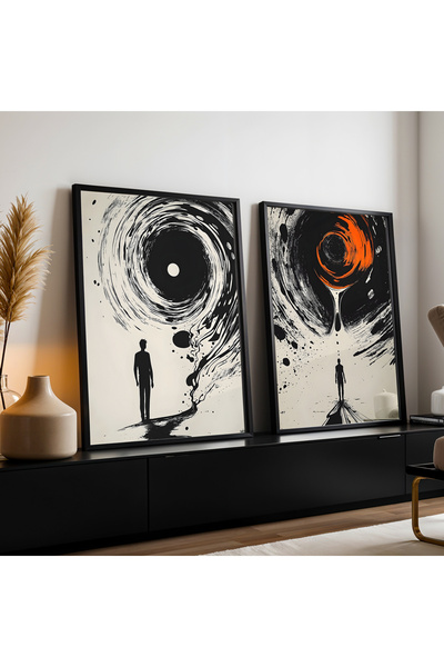 HİGUERA Ασπρόμαυρο Σετ ζωγραφικής τοίχου με διπλό φυσικό ξύλινο πλαίσιο