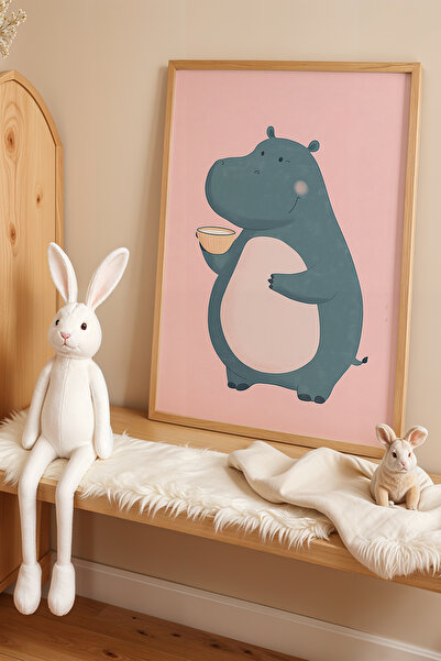 HİGUERA Ροζ φόντο Ιπποπόταμος Παιδικό Δωμάτιο και Βρεφικό Δωμάτιο Ξύλινο Πλαί...