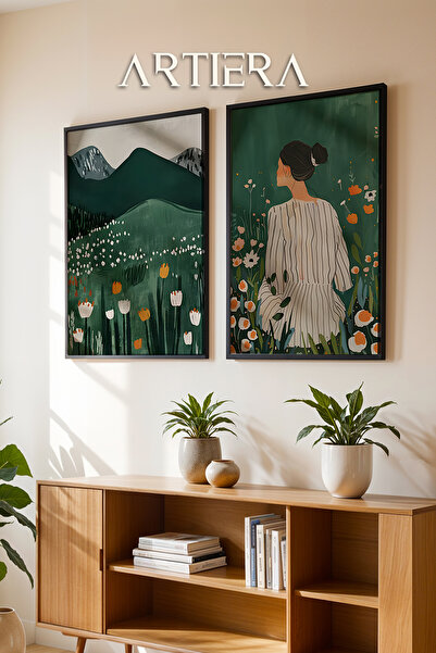 HİGUERA Επιτοίχια ελαιογραφία με θέμα τη φύση και τη γυναίκα με διπλό ξύλινο ...