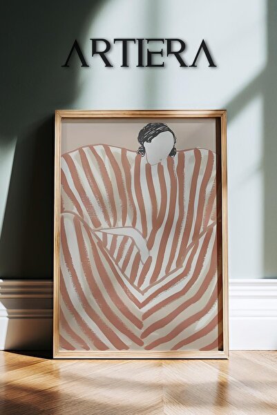 HİGUERA Αφηρημένο γυναικείο πορτρέτο με ρίγες από τερακότα Σύγχρονη μινιμαλισ...