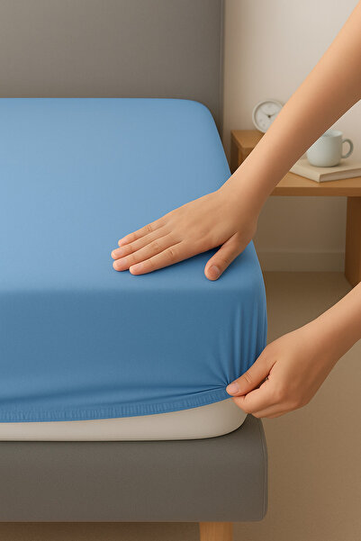 SUVAY ملاءة سرير مطاطية من القطن الممشط باللون الأزرق مقاس كبير 100% ملاءة سرير مطاطية من القطن الممشط