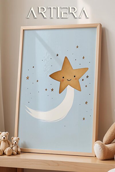 HİGUERA Cute Comet Blue Background Baby Boy Παιδικό Δωμάτιο Ξύλινο Πλαίσιο Το...