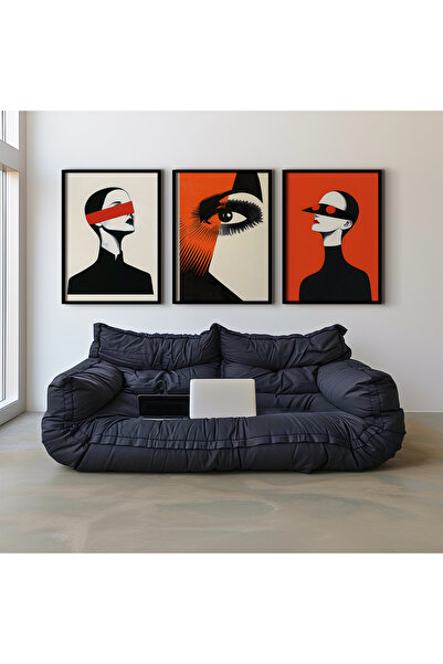 HİGUERA Γυναικείο πορτρέτο αφηρημένο σχέδιο Κόκκινο αφηρημένο τριπλό σετ ζωγρ...