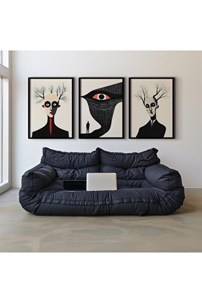 HİGUERA Σετ ζωγραφικής τοίχου με φιγούρες προσώπου και δέντρα τριπλό φυσικό ξ...