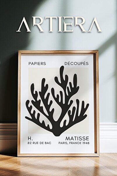 HİGUERA Σειρά Matisse Paper Cuttings Μαύρο κοραλί κλαδί ζωγραφική τοίχου με ξ...