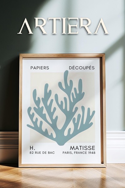 HİGUERA Σειρά Matisse Paper Cuttings Τυρκουάζ κοραλί κλαδί ζωγραφική τοίχου μ...