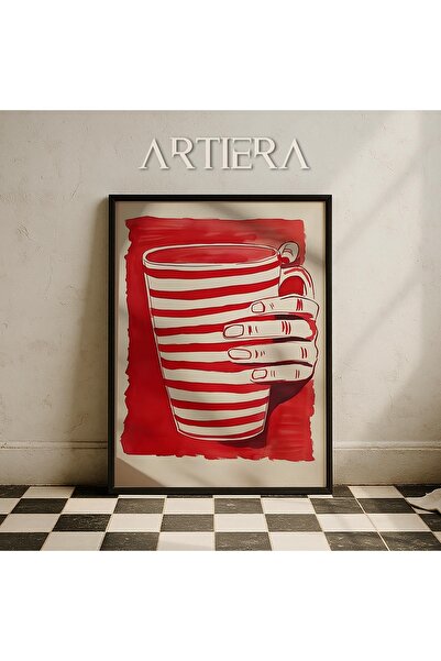 HİGUERA Κόκκινο ριγέ καφέ κύπελλο Σύγχρονη μινιμαλιστική τέχνη ζωγραφική τοίχ...