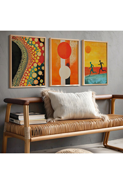 HİGUERA Αφηρημένο σχέδιο Κόκκινο αφηρημένο τριπλό φυσικό ξύλινο πλαίσιο ζωγρα...