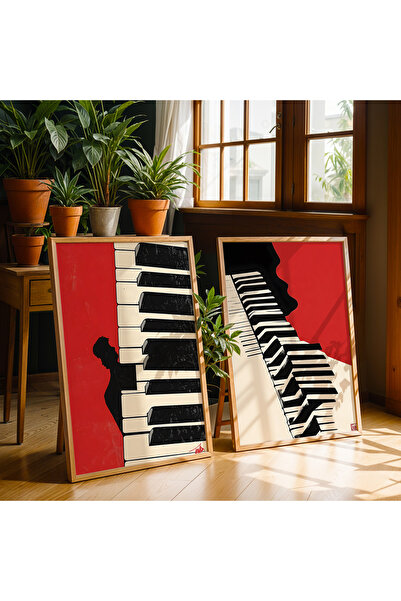 HİGUERA Σετ ζωγραφικής τοίχου με διπλό φυσικό ξύλινο πλαίσιο για σχέδιο πιάνο...