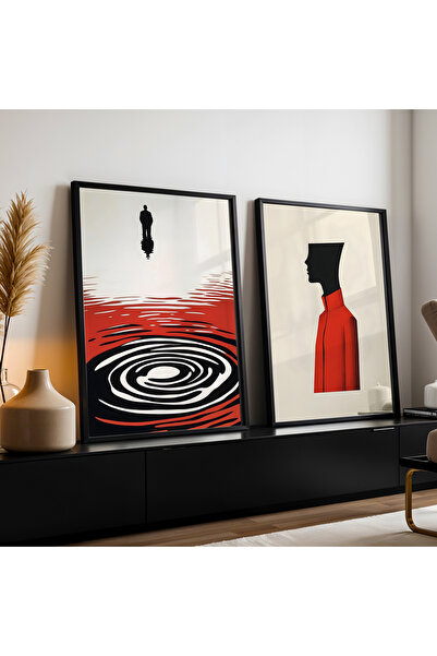 HİGUERA Αφηρημένο σχέδιο Κόκκινο αφηρημένο διπλό φυσικό ξύλινο πλαίσιο ζωγραφ...