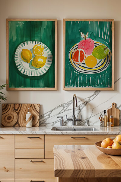 HİGUERA Λεμόνι και Τροπικά Φρούτα KTB Ζωγραφική τοίχου κουζίνας με φυσικό ξύλ...