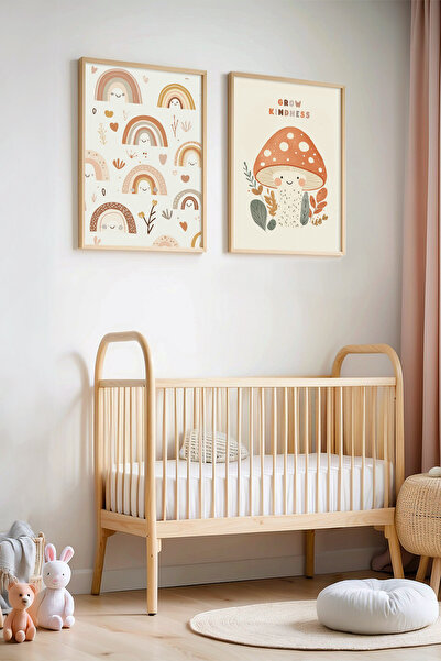 HİGUERA Πολύχρωμο ουράνιο τόξο και μανιτάρια - Πίνακας παιδικού δωματίου με φ...