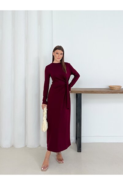 legends butik Kadın Modal Kumaş Uzun Kollu Yandan Bağlama Detaylı Elbise