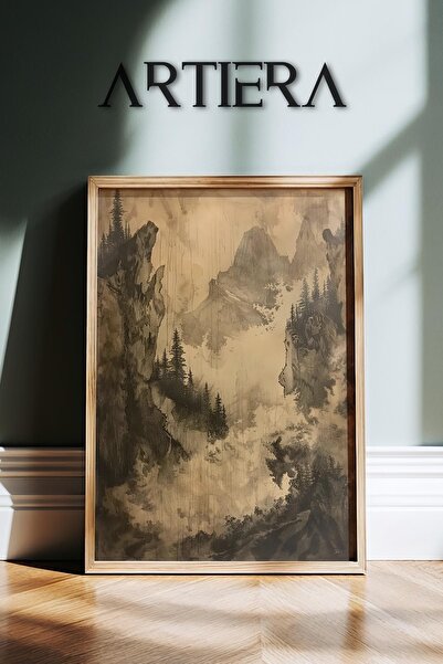 HİGUERA Vintage Landscape Nature Japandi Art Ζωγραφική τοίχου με φυσικό ξύλιν...