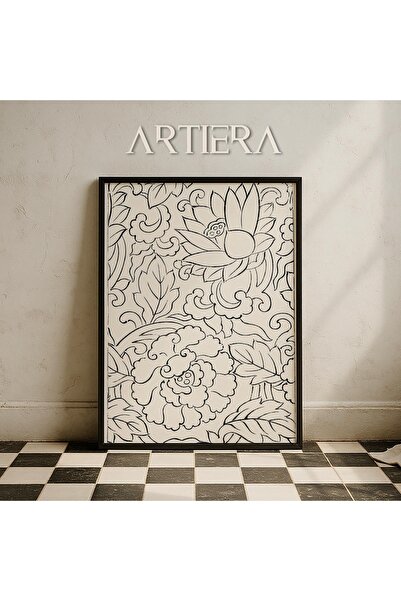 HİGUERA Βοτανικά μοτίβα λουλουδιών Vintage Japandi Art Ζωγραφική τοίχου με ξύ...