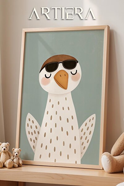 HİGUERA Πουλάκι με γυαλιά με μπλε φόντο Παιδικό δωμάτιο μωρού αγοριού Πίνακας...