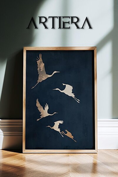 HİGUERA Ζωγραφική τοίχου με μπλε φόντο Πουλιά καλλιάρκης Vintage Japandi Art ...