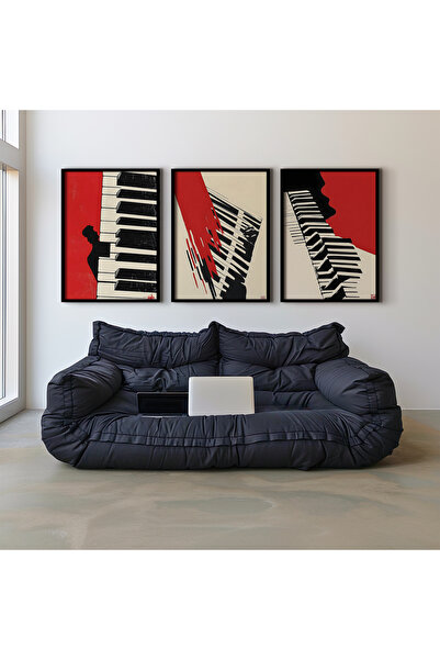 HİGUERA Abstract Sanatı Piyano Çizimi Üçlü Doğal Ahşap Çerçeveli Duvar Tablo ...