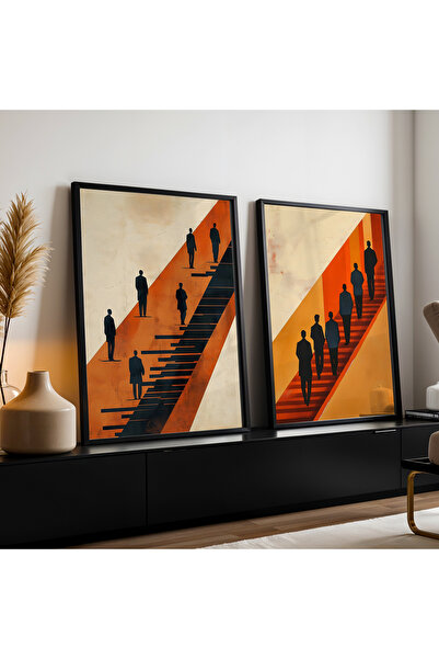 HİGUERA Αφηρημένο σχέδιο Κόκκινο αφηρημένο διπλό φυσικό ξύλινο πλαίσιο ζωγραφ...