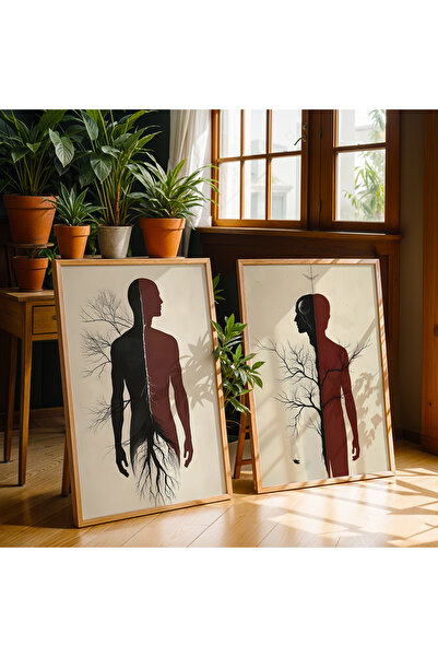 HİGUERA Φιγούρες προσώπου και δέντρα Διπλό Σετ ζωγραφικής τοίχου με φυσικό ξύ...