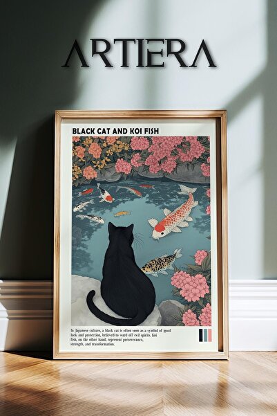 HİGUERA Μαύρη γάτα και ιαπωνικό χρυσόψαρο Καλή τύχη πίστη Μοντέρνα ιαπωνική τ...