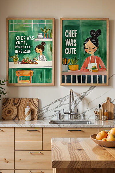 HİGUERA Χαριτωμένος σεφ και πράσινο φόντο KTB Ζωγραφική τοίχου κουζίνας με φυ...