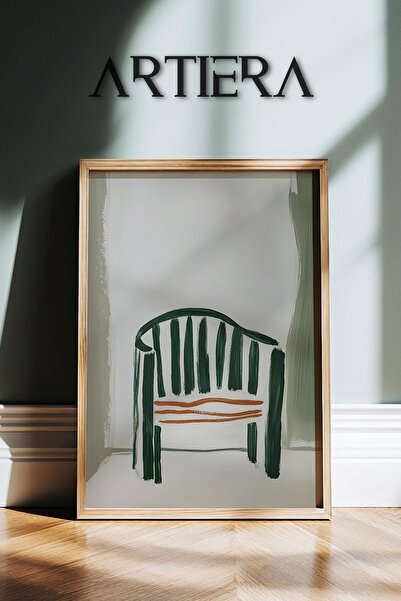 HİGUERA Πράσινη Λευκή Ριγέ Καρέκλα Σύγχρονη Μινιμαλιστική Τέχνη Πίνακας Τοίχο...