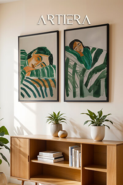 HİGUERA Αισθήσεις ηρεμίας και ονείρου σε πράσινες γραμμές Ελαιογραφία Διπλό ξ...