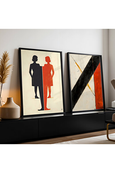 HİGUERA Αφηρημένο σχέδιο Κόκκινο αφηρημένο διπλό φυσικό ξύλινο πλαίσιο ζωγραφ...