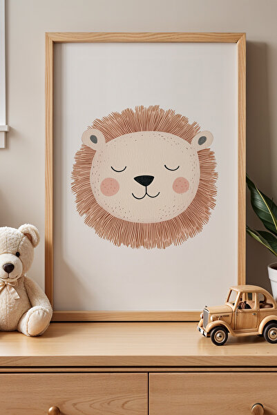 HİGUERA Smiling Lion – Πίνακας Παιδικού Δωματίου με Φυσικό Ξύλινο Πλαίσιο