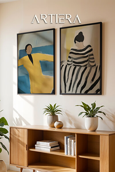 HİGUERA Αφηρημένες γυναικείες φιγούρες Ελαιογραφία Αίσθηση Διπλό Ξύλινο Πλαίσ...