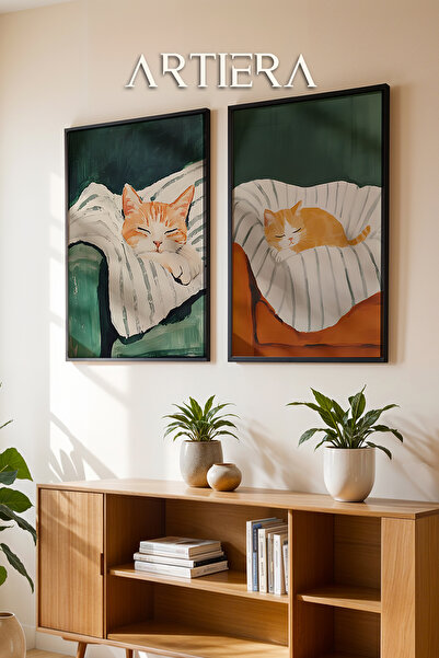 HİGUERA Peace with Orange Cats Oil Painting Feel Διπλό Ξύλινο Πλαίσιο Ζωγραφι...