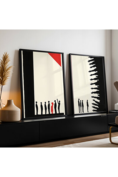 HİGUERA Ανθρώπινες Φιγούρες Κόκκινο Αφηρημένο Διπλό Σετ Ζωγραφικής Τοίχου με ...