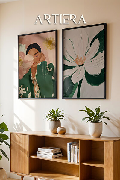 HİGUERA Κομψή γυναίκα και λευκό λουλούδι ελαιογραφία Feel διπλό ξύλινο πλαίσι...