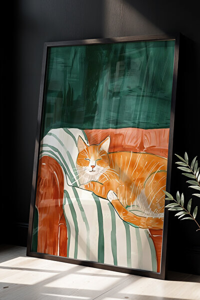 HİGUERA Πορτοκαλί καναπέ γάτας Αίσθηση πολύχρωμο και ζωηρό στυλ Πίνακας τοίχο...