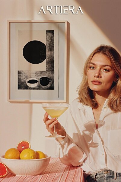 HİGUERA Ασπρόμαυρο Σχέδιο Καφέ - Πίνακας Κουζίνας με Ξύλινο Πλαίσιο, Διακόσμη...