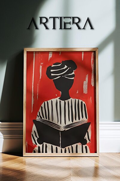 HİGUERA Κόκκινο μαύρο λευκό ριγέ γυναικείο πορτρέτο Σύγχρονη μινιμαλιστική τέ...