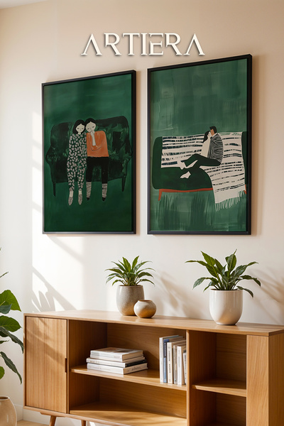 HİGUERA Ζωγραφική τοίχου με θέμα το ζευγάρι και το αγκαλιάσμα σε καναπέ με ξύ...