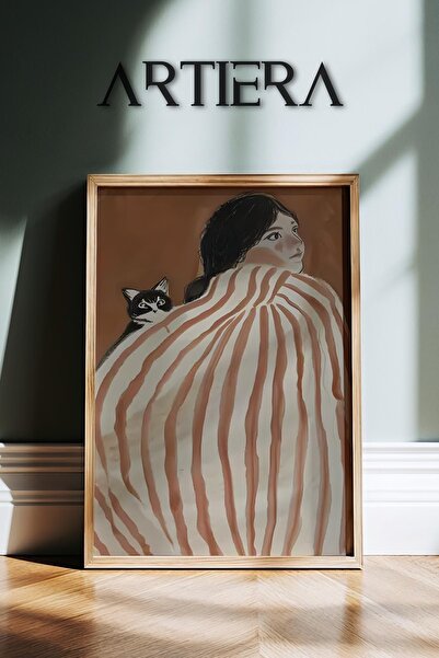 HİGUERA Αφηρημένο γυναικείο πορτρέτο που αναπαύεται με τη γάτα του Σύγχρονη μ...