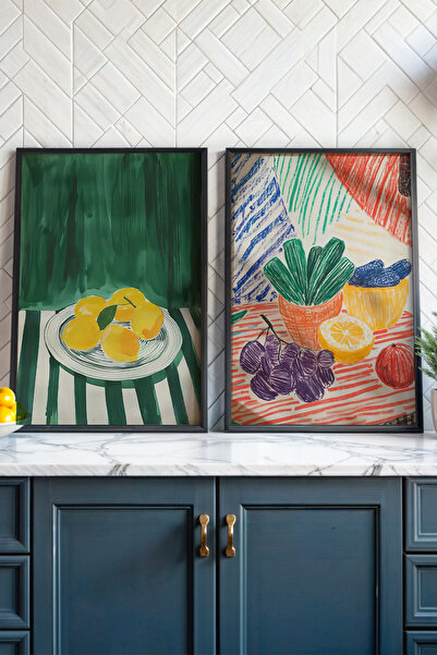 HİGUERA Πολύχρωμα πιάτα με σχέδιο φρούτων KTB Ζωγραφική τοίχου κουζίνας με φυ...