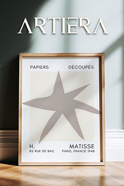 HİGUERA Σειρά Matisse Paper Cuttings Μπεζ αφηρημένο αστέρι με ξύλινο πλαίσιο ...