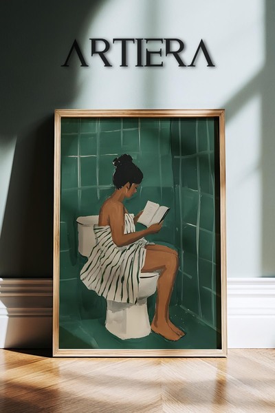 HİGUERA Γυναίκα που διαβάζει βιβλίο στην τουαλέτα Πράσινη αφηρημένη γυναίκα Μ...