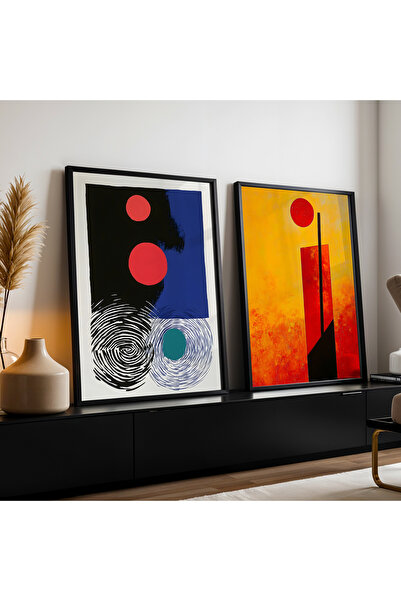 HİGUERA Γεωμετρικό Κόκκινο Αφηρημένο Διπλό Φυσικό Ξύλινο Πλαίσιο Τοιχογραφία