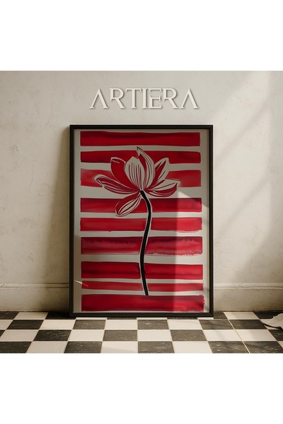HİGUERA Κόκκινο ριγέ Κομψό Λουλούδι Βοτανικό Σύγχρονη Μινιμαλιστική Τέχνη Πίν...