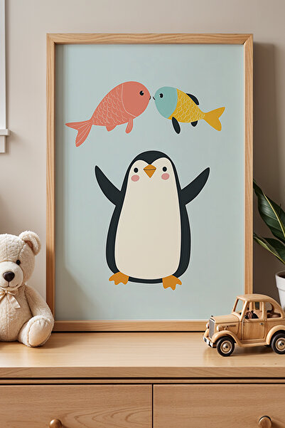 HİGUERA Πιγκουίνοι και ψάρια Παιδικό δωμάτιο και βρεφικό δωμάτιο Ξύλινο πλαίσ...