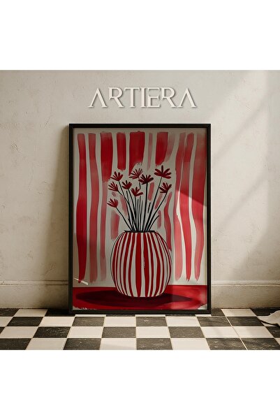 HİGUERA Μποτάνικα άνθη σε κόκκινο ριγέ βάζο Βοτανική Σύγχρονη Μινιμαλιστική Τ...