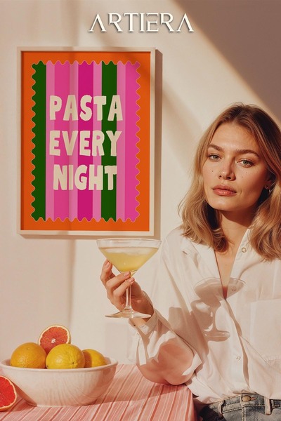 HİGUERA Τυπογραφία Μοντέρνα Μεσογειακή Ιταλική Ζωγραφική Κουζίνας με Ξύλινο Π...