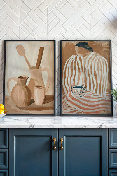 HİGUERA Φυσικό Κεραμικό και Ριγέ Φιγούρα KTB Ζωγραφική Τοίχου Κουζίνας με Φυσ...